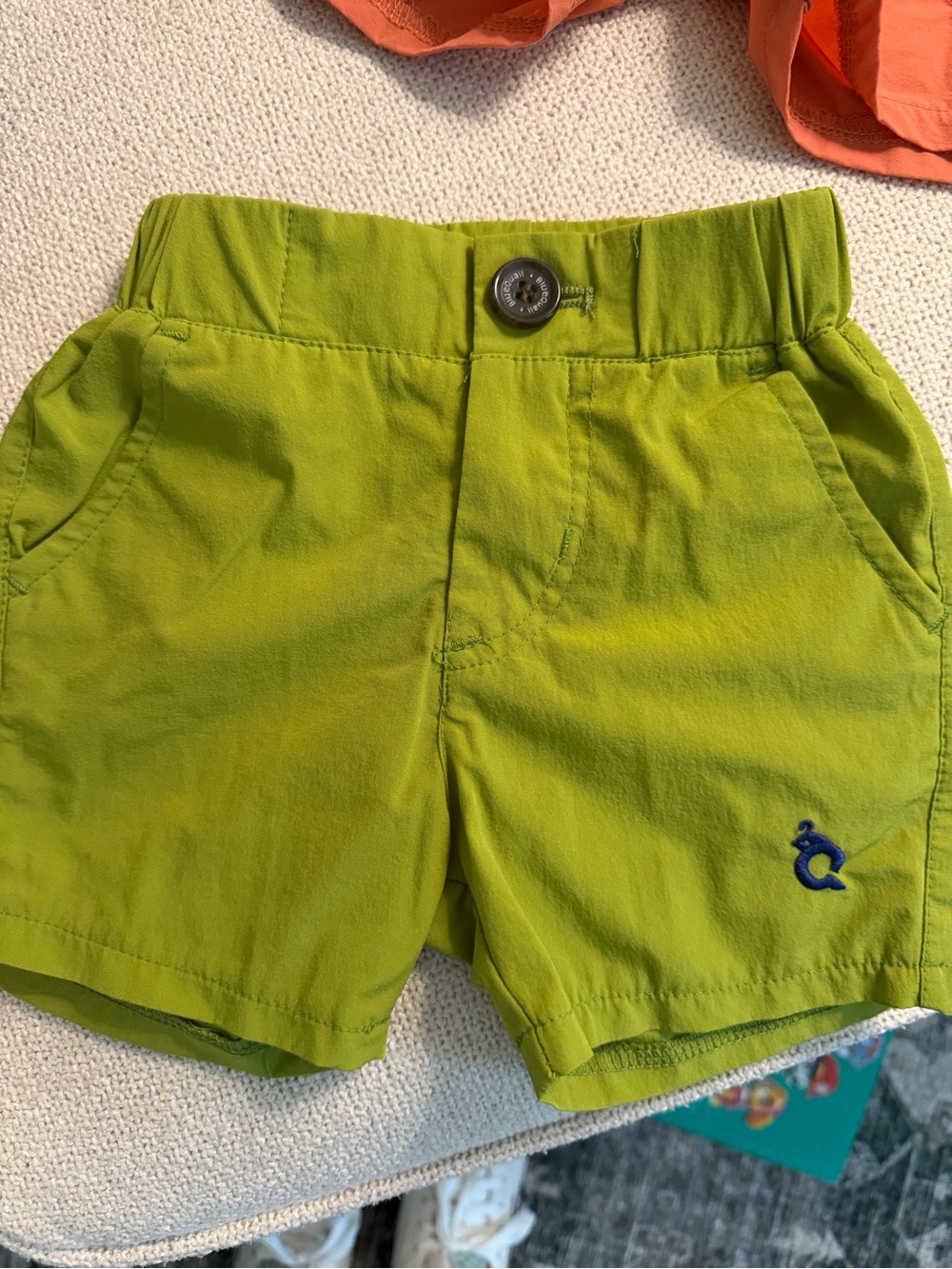 Children's Bright Lime Green Cotton Blend Shorts with Embroidered Accent